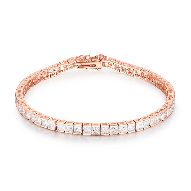 Rose Gold Swarovski Princess Cut Diamond Tennis Bracelet Br 039 Rose Gold Swarovski Princess Cut Diamond Tennis Bracelet Br 039